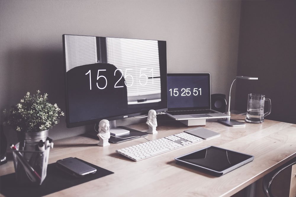 Clean Wooden Workspace Desk Setup Hedna